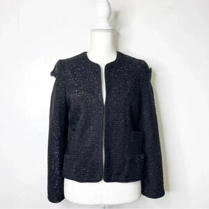 Sak Fifth Avenue Black Metallic Ruffle Shoulder Evening Jacket Size 2